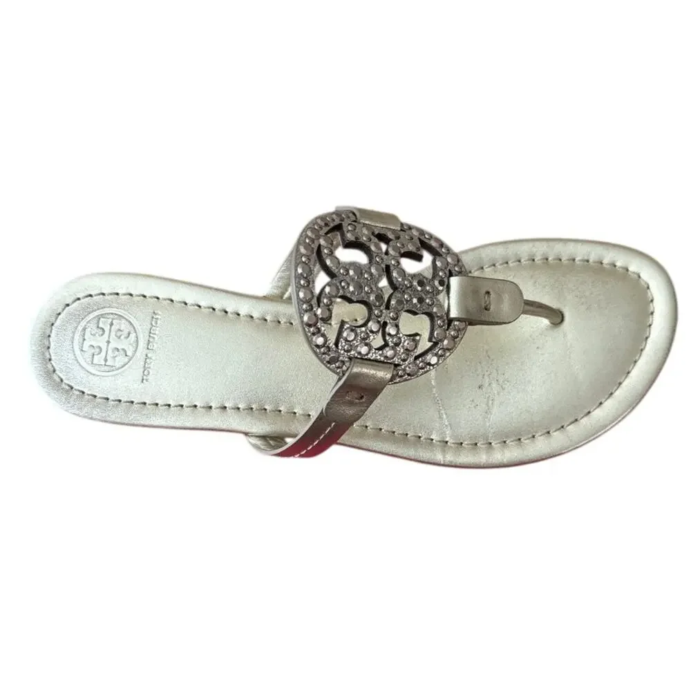 Tory Burch Miller Embellished Sandals Spark Gold 7.5 Metallic Thong